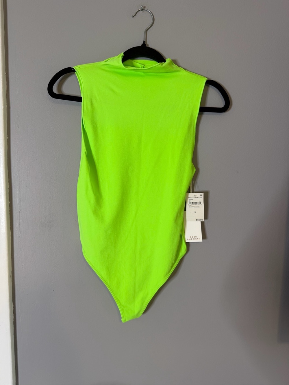 Good American Funnel Neck Neon Green Bodysuit NWT Size 1/2